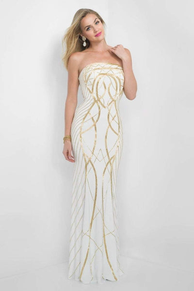 Blush by Alexia Designs - Gold Printed Strapless Long Dress 7014 Special Occasion Dress 0 / Off White/Gold
