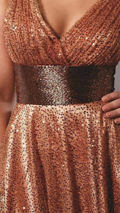 Blush by Alexia Designs - V-Neck Empire Cocktail Dress 9131 - 1 pc Bronze In Size 8 Available CCSALE 8 / Bronze