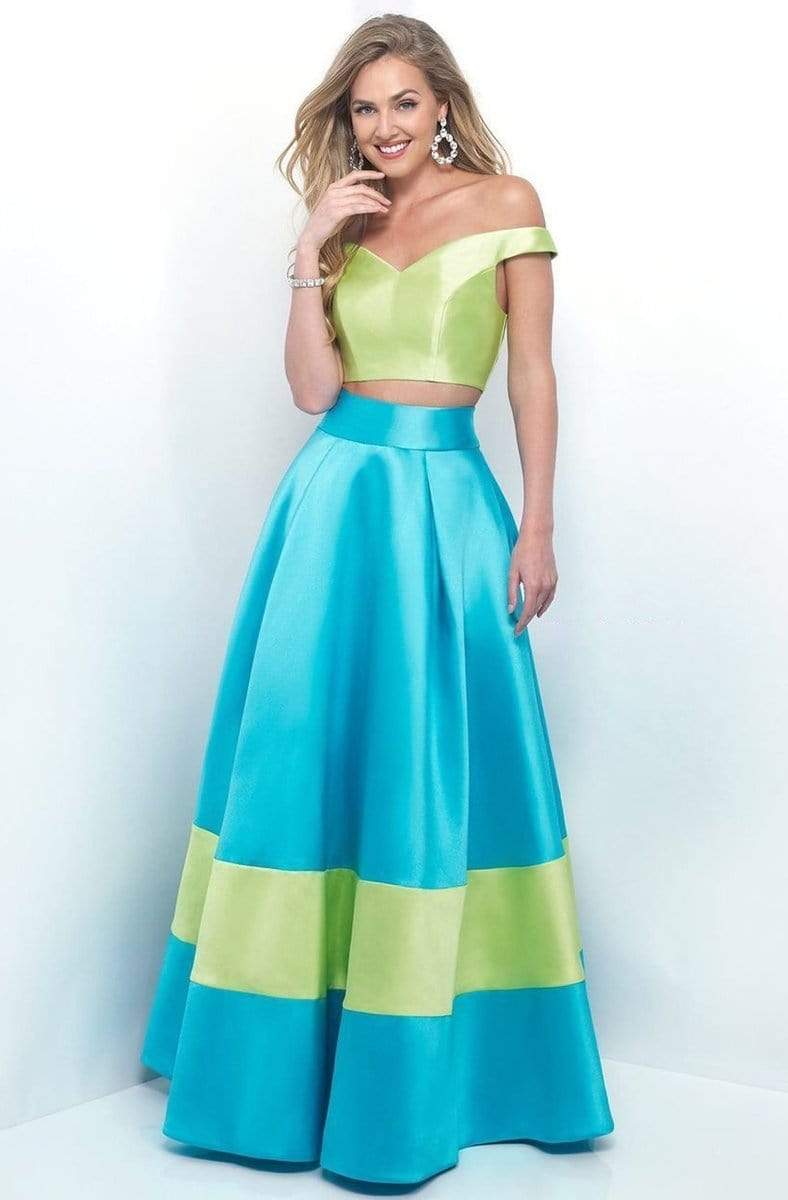 Blush by Alexia Designs - Vibrant Off-Shoulder Sleek A-Line Gown 5620 Special Occasion Dress 0 / Lime/Turquosie