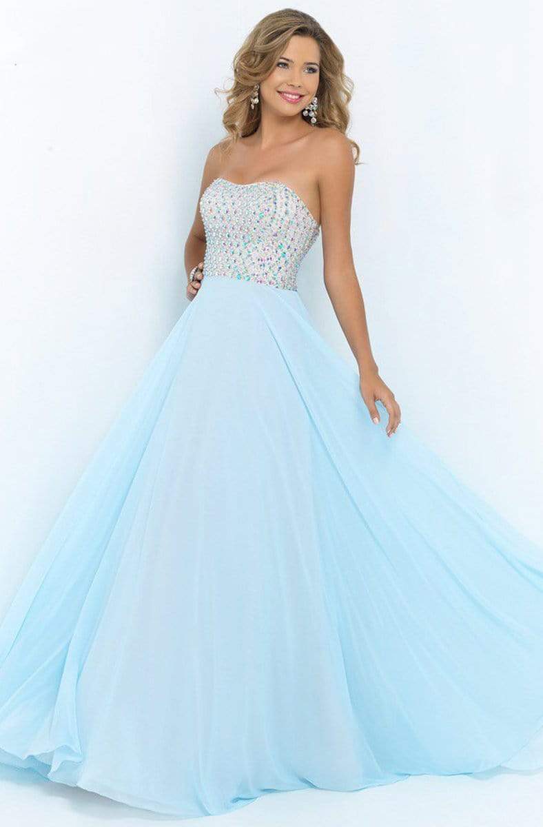 Blush by Alexia Designs - X207 Bejeweled Sweetheart Chiffon Gown Special Occasion Dress 0 / Ice Blue