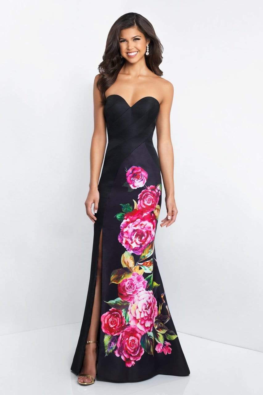 Blush - C1038 Floral Printed Strapless Sweetheart Dress Special Occasion Dress 0 / Black/Pink
