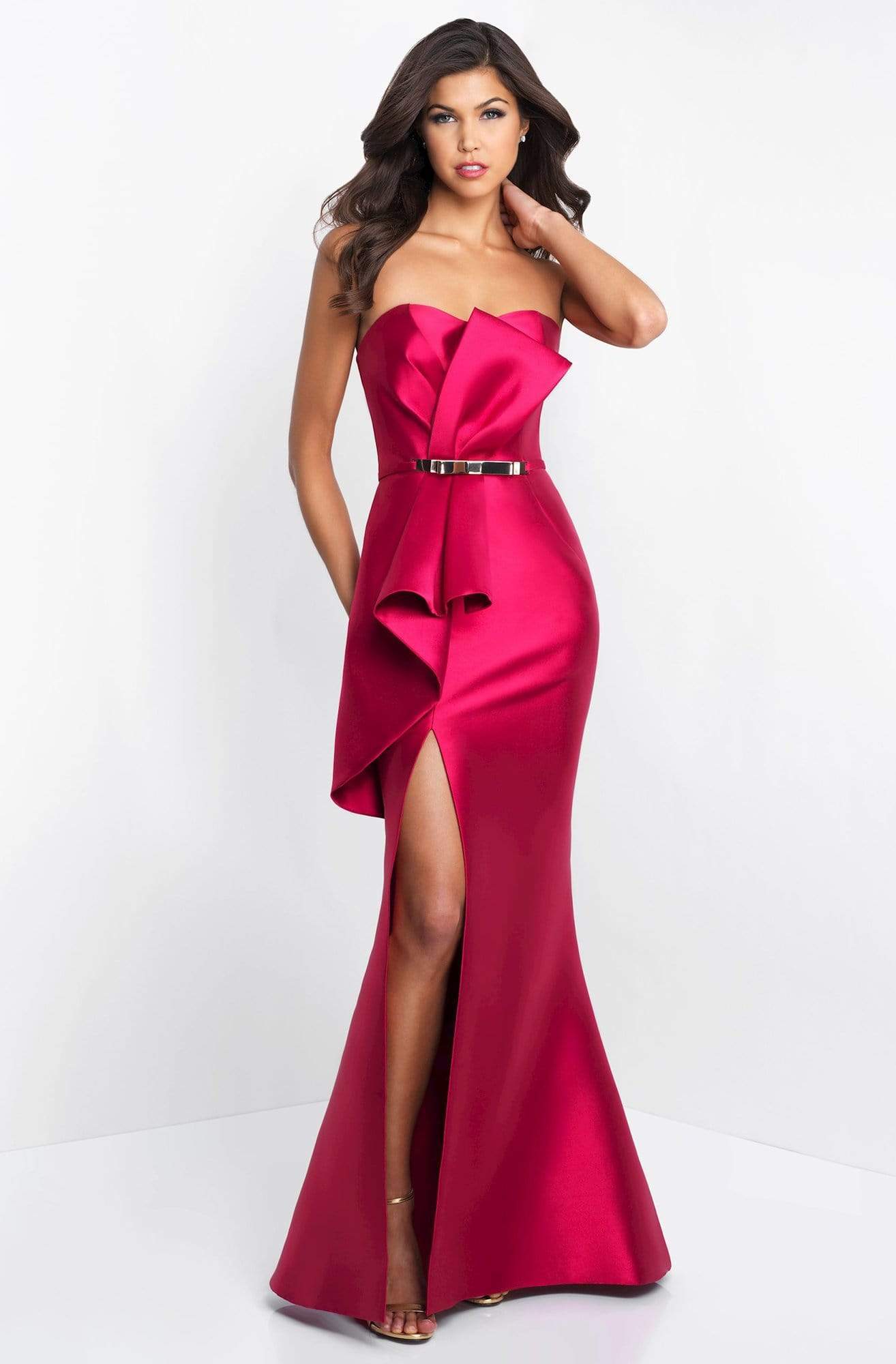 Blush - C1045 Draped Origami Bow Strapless Mermaid Gown Special Occasion Dress 0 / Red