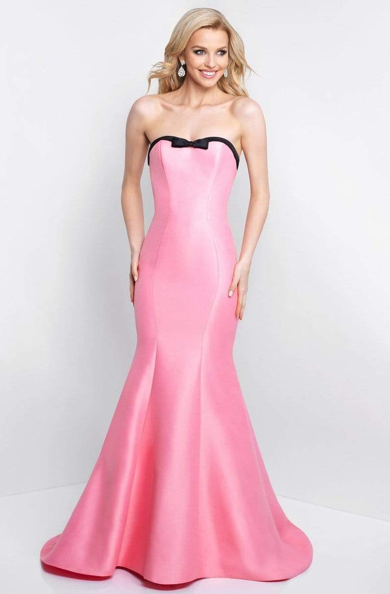Blush - C1046 Contrast Strapless Bow Ornate Mermaid Gown Special Occasion Dress 0 / Coral/Black