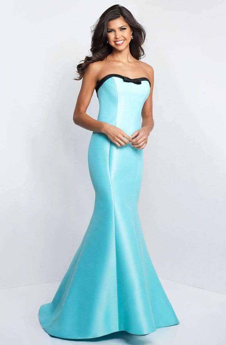 Blush - C1046 Contrast Strapless Bow Ornate Mermaid Gown Special Occasion Dress 0 / Sky Blue/Black