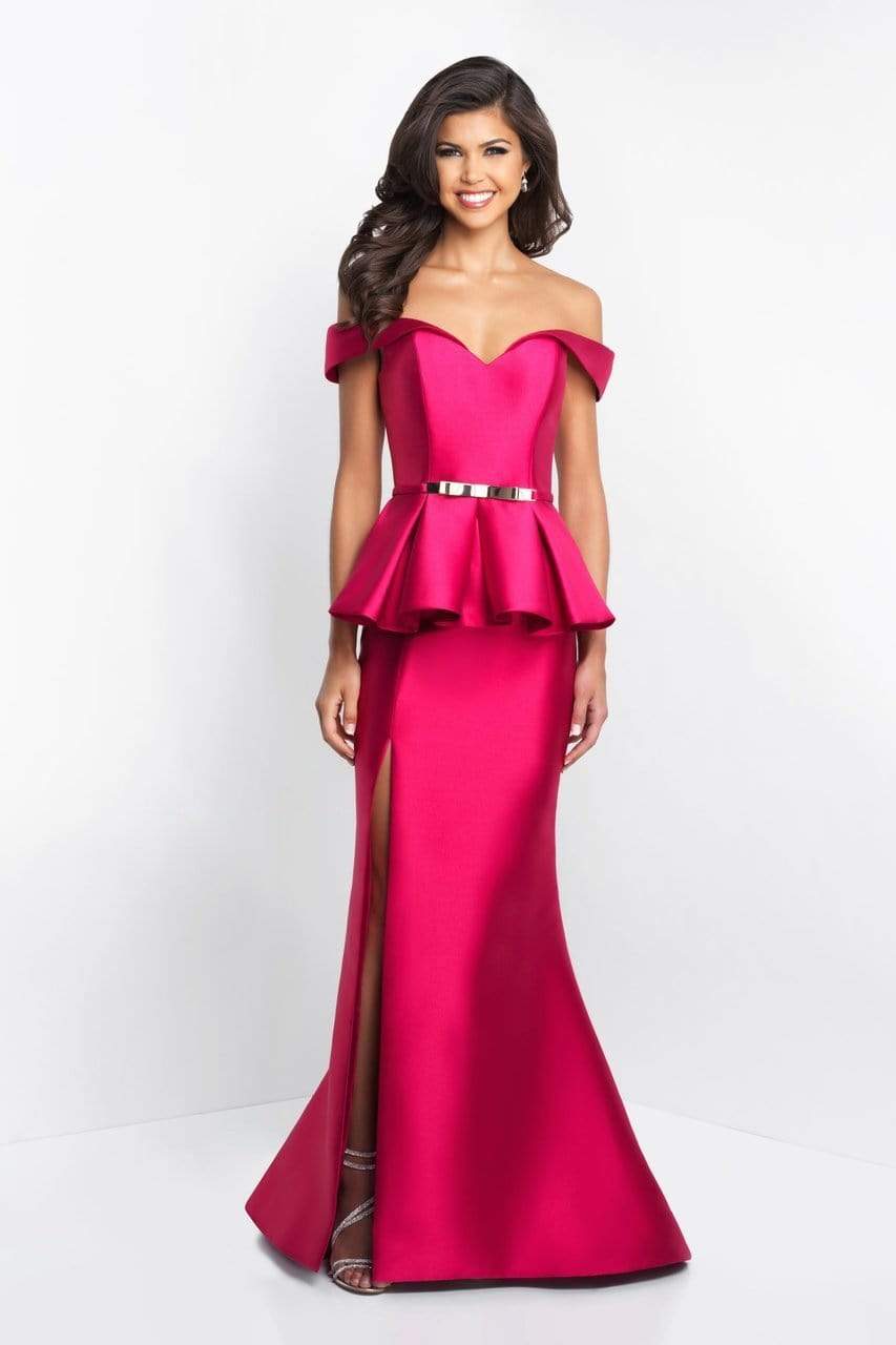 Blush - C1048 Off-Shoulder Pleated Peplum Sheath Dress Special Occasion Dress 0 / Red