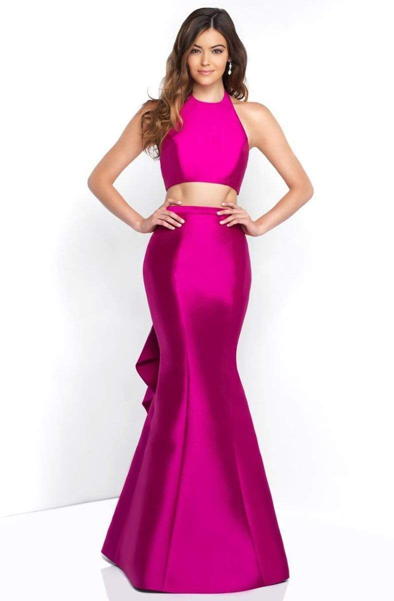Blush - C1078 Halter Neck Two-Piece Mikado Mermaid Gown Special Occasion Dress 0 / Hot Pink