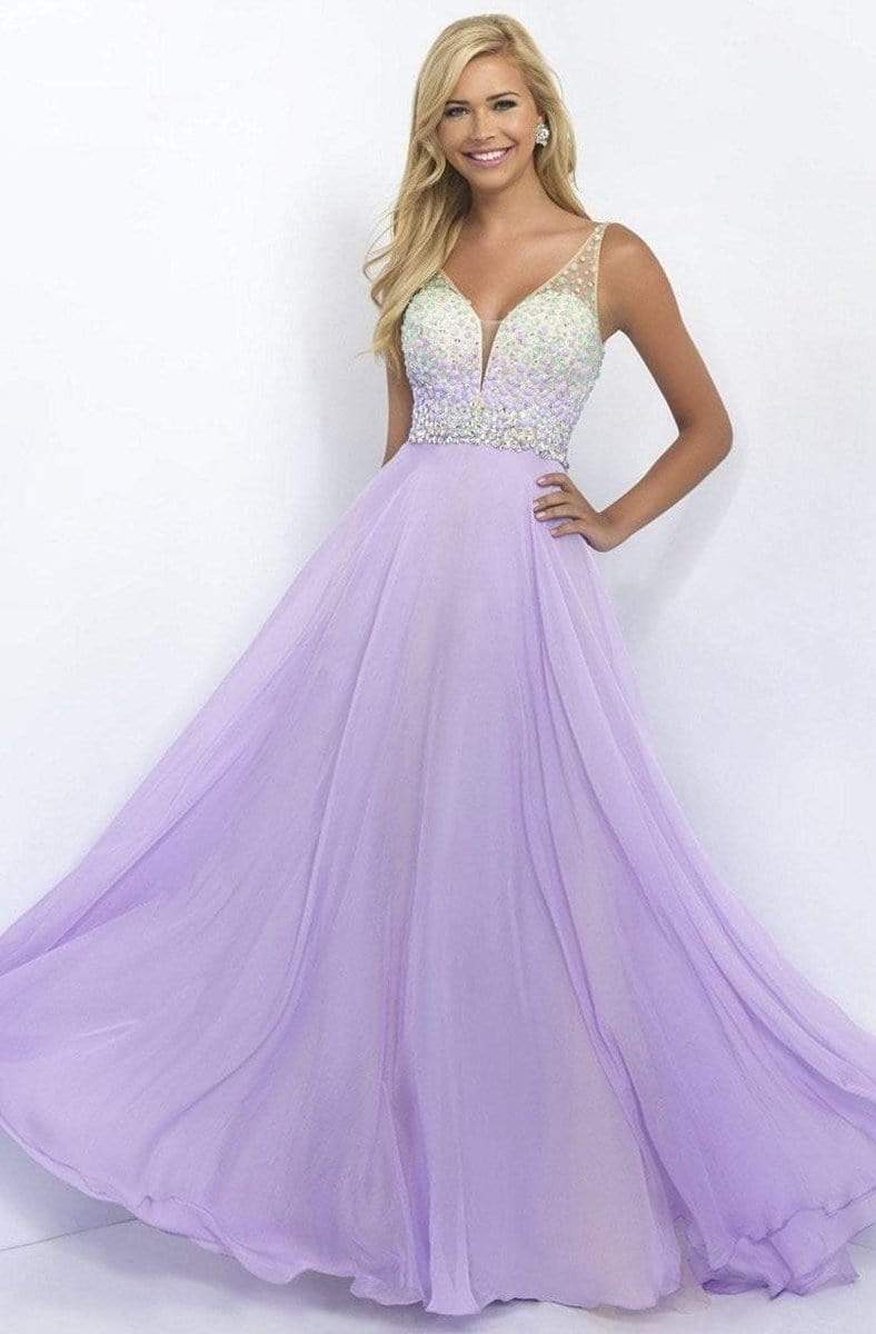 Blush - Embellished V-Neck Chiffon A-line Dress 11087 Special Occasion Dress 0 / Lilac/Nude