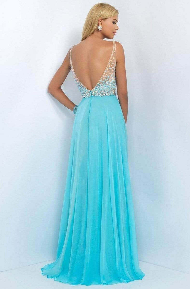 Blush - Embellished V-Neck Chiffon A-line Dress 11087 Special Occasion Dress