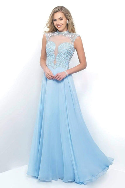 Blush - Flowing High Plunging Chiffon A-Line Gown  11348 Special Occasion Dress 0 / Powder Blue