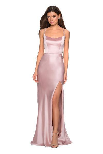 La Femme - Strappy Scoop Evening Dress with Slit 27010 In Pink