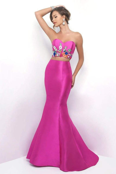 Blush - Rich Embroidered Two-Piece Trumpet Gown 11341 Special Occasion Dress 0 / Hot Pink/Multi