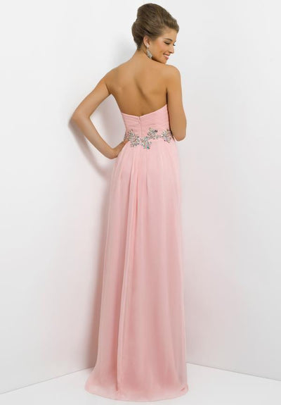 Blush - Strapless Pleated Long Dress with Floral Waistband 9616 Special Occasion Dress