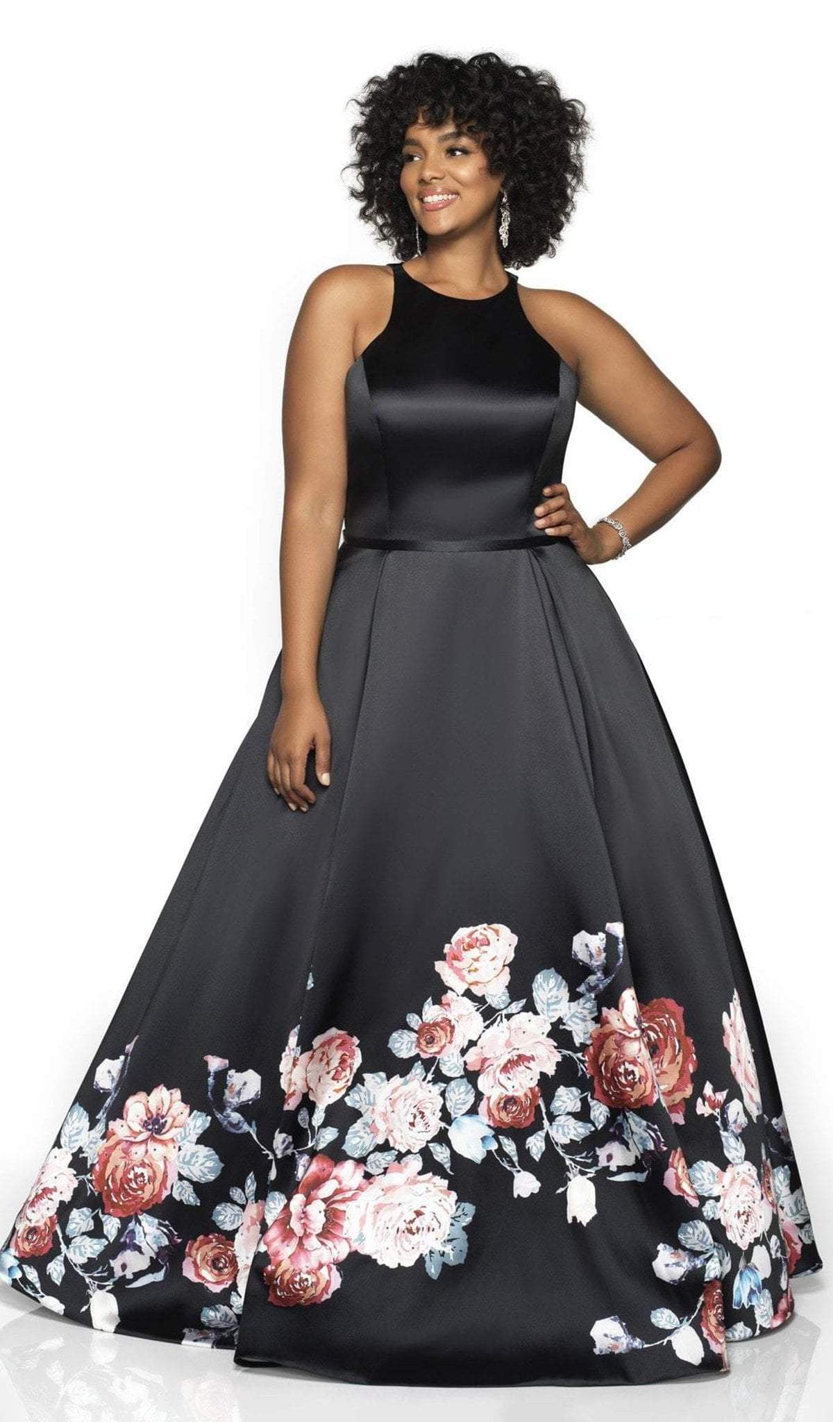 Blush Too by Alexia - 11136ZW Floral Jewel Ballgown Special Occasion Dress 14W / Black Navy/Multi