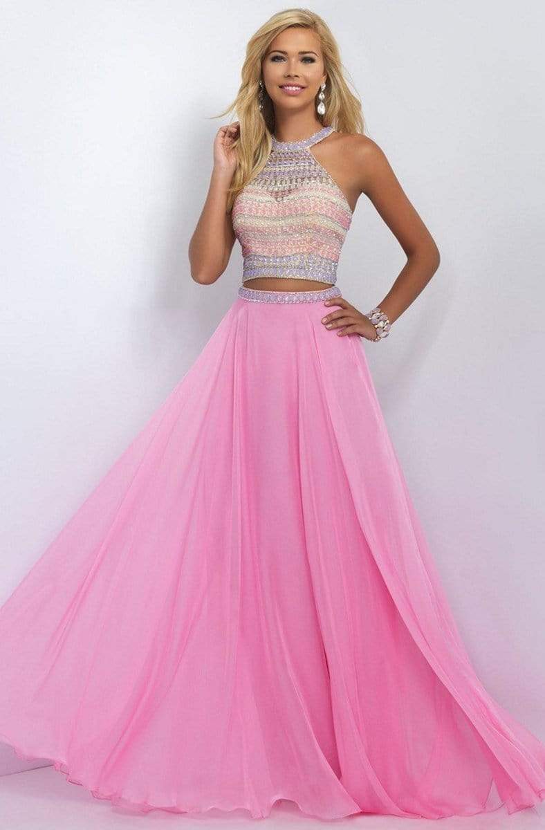 Blush - Two-Piece Bejeweled Illusion High Neck Gown 11056 Special Occasion Dress 0 / Bubble Gum