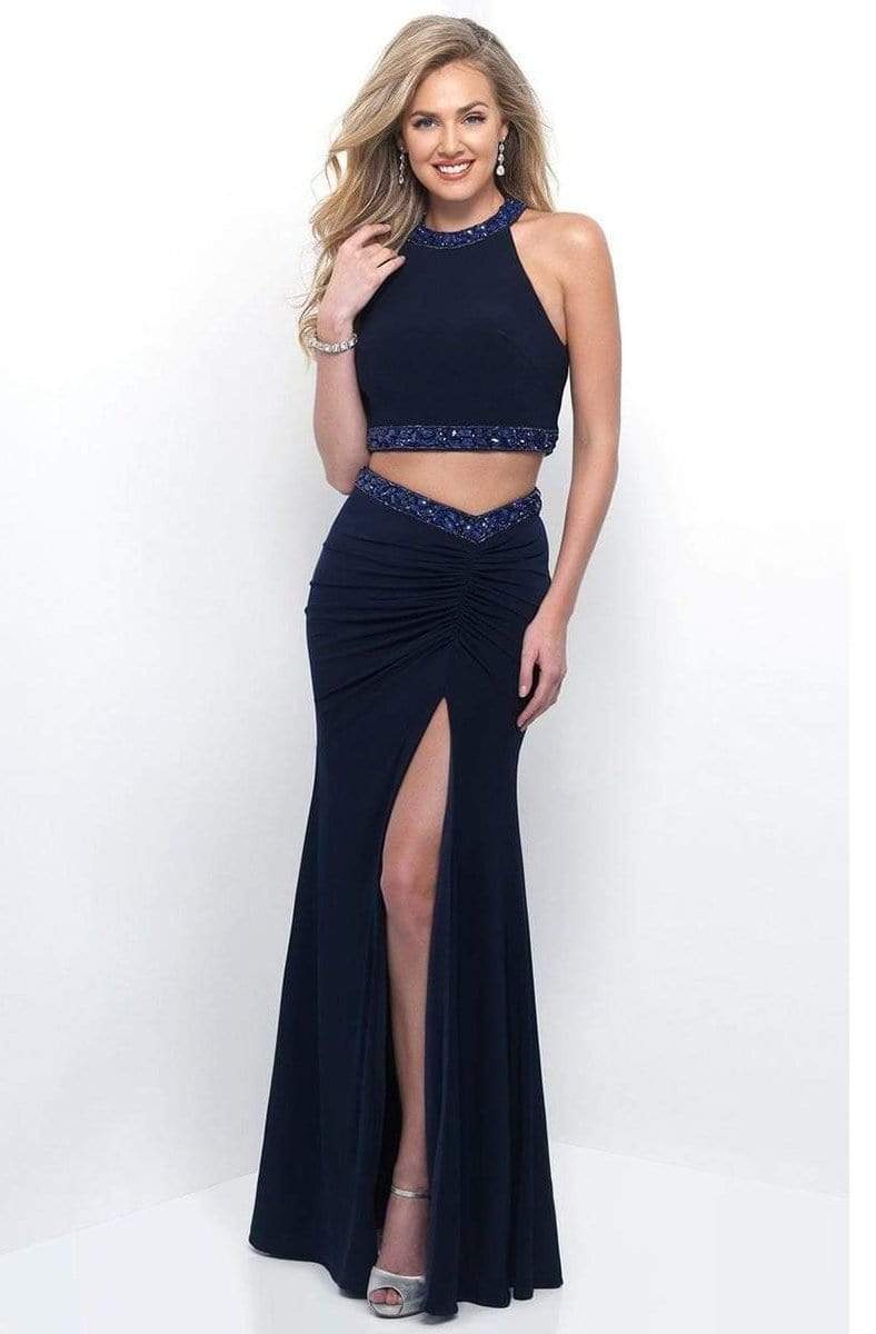Blush - Two Piece Halter Top with Sarong Style Skirt Dress 11284 Special Occasion Dress 0 / Navy