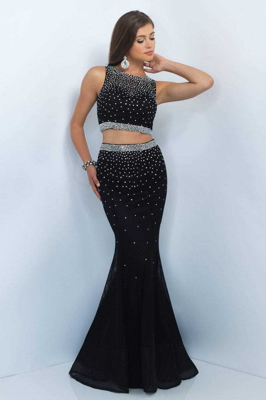 Blush - Two-Piece Sparkling Bare Midriff Trumpet Gown 11033 Special Occasion Dress 0 / Black