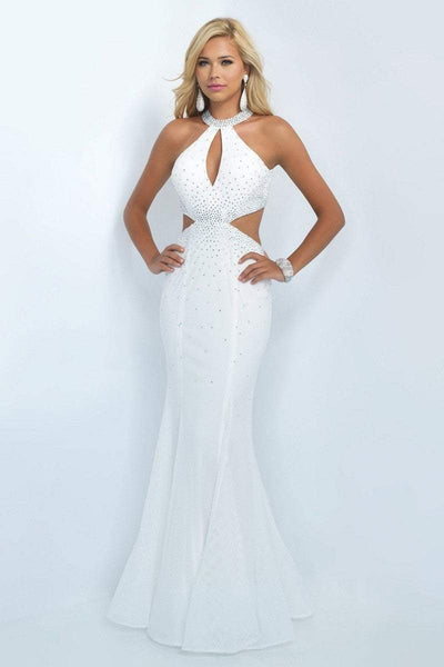 Blush - 11034 Crystal Embellished High Neck Mermaid Dress Special Occasion Dress 0 / Off White