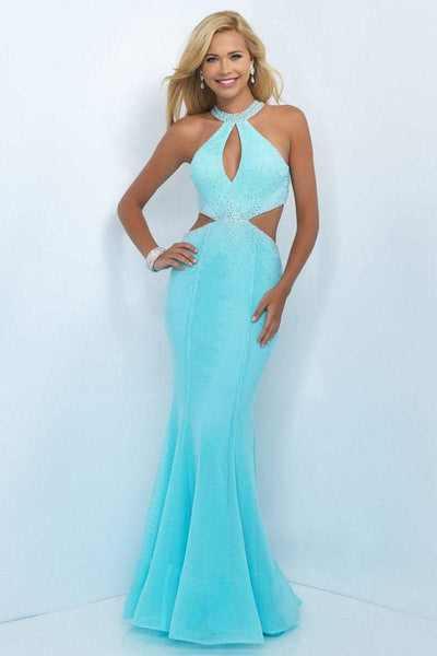 Blush - 11034 Crystal Embellished High Neck Mermaid Dress Special Occasion Dress 0 / Sky