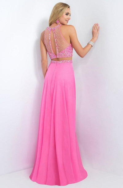 Blush - Bejeweled Illusion Halter Neck Chiffon A-line Gown 11062 in Pink