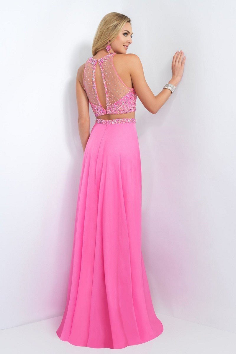 Blush - 11062 Bejeweled Illusion Halter Neck Chiffon A-line Gown Special Occasion Dress