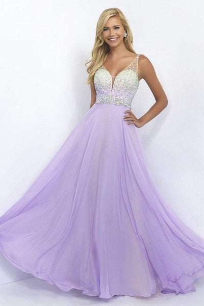 Blush - 11087 Embellished V-Neck Chiffon A-line Dress Special Occasion Dress 0 / Lilac/Nude