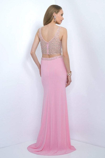 Blush - 11107 Two-piece Bejeweled V-Neck Jersey Sheath Gown Special Occasion Dress