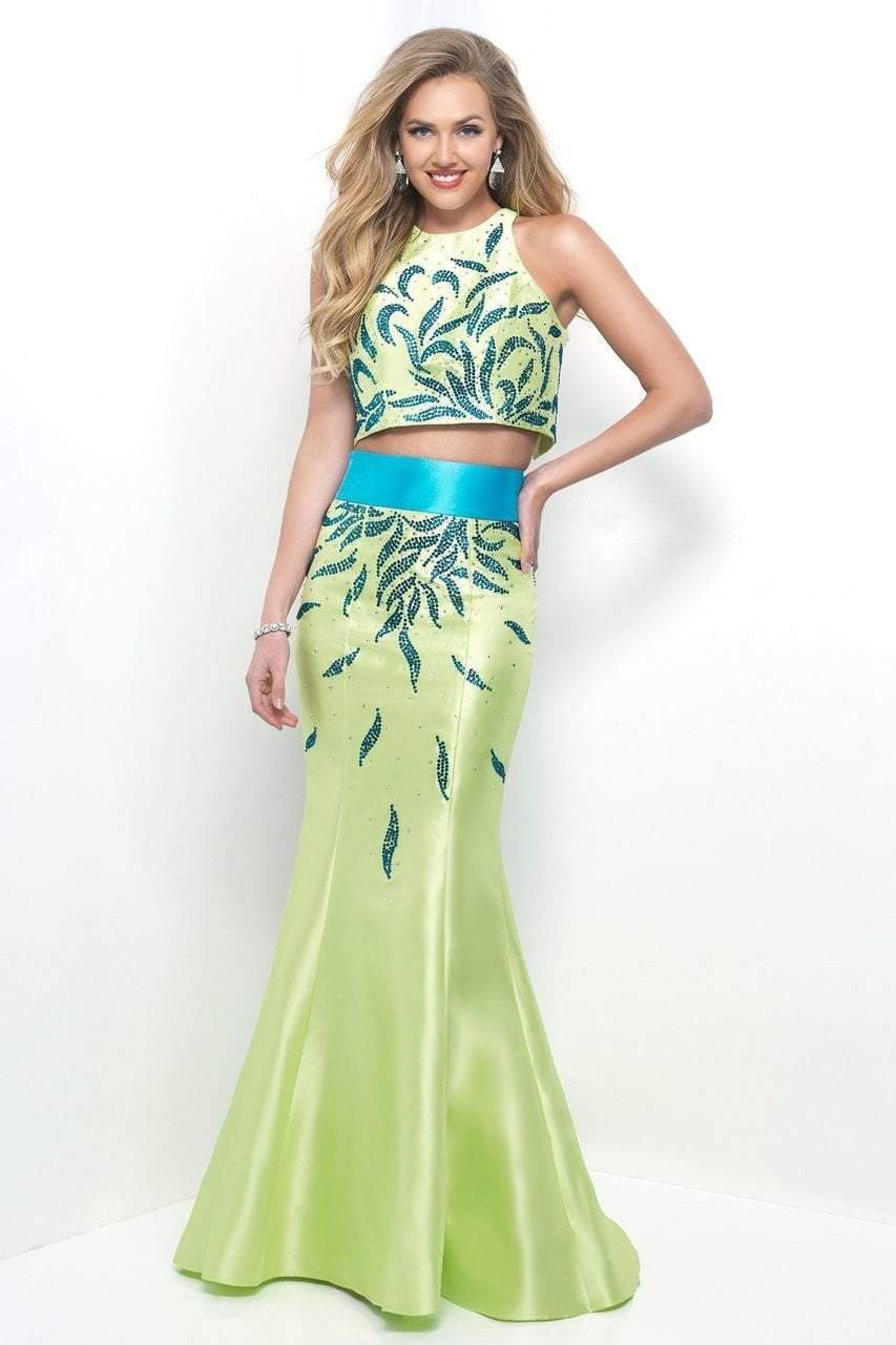 Blush by Alexia Designs - 11319 Jewel Toned Jewel Mikado Trumpet Gown Special Occasion Dress 0 / Lime/Turquosie