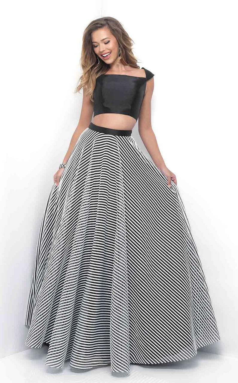 Blush - Straight-Across Two-Piece Mikado Gown 11336 in Black and White