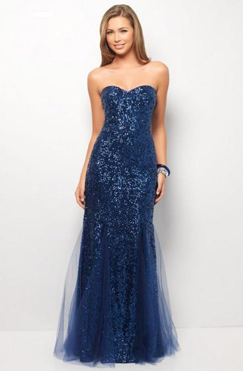 Blush - X082 Sequined Sweetheart A-line Dress In Blue