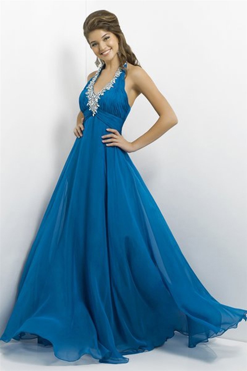 Blush by Alexia Designs - Ruched V-neck A-line Dress X139 Special Occasion Dress 0 / Prussian Blue