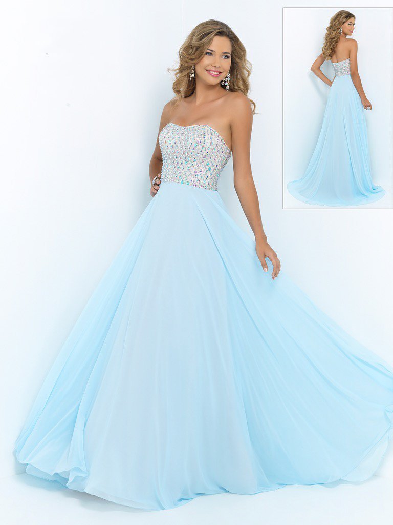 Blush by Alexia Designs - Bejeweled Sweetheart Chiffon Gown X207 Special Occasion Dress 0 / Aquamarine