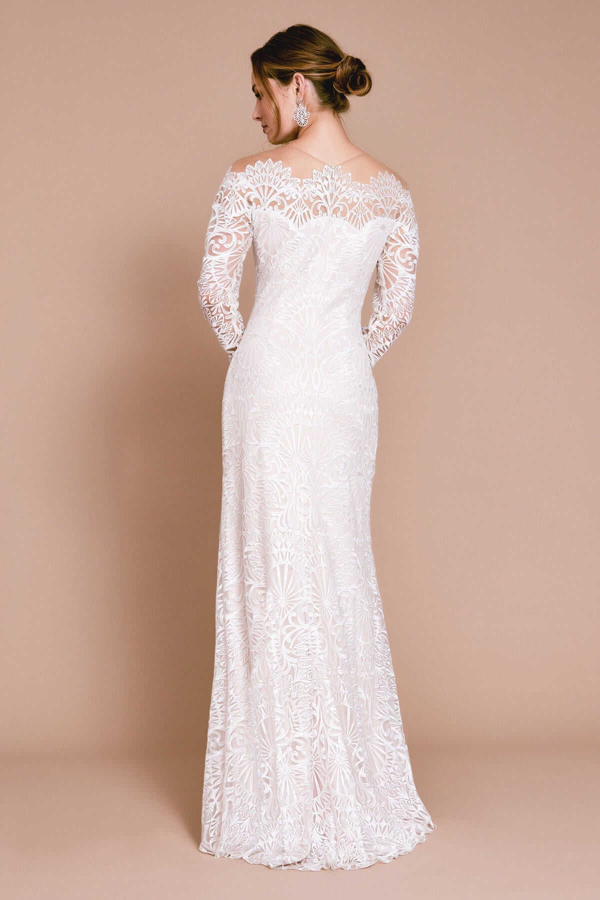 Tadashi Shoji - Illusion Scalloped Long Sleeve Long Dress