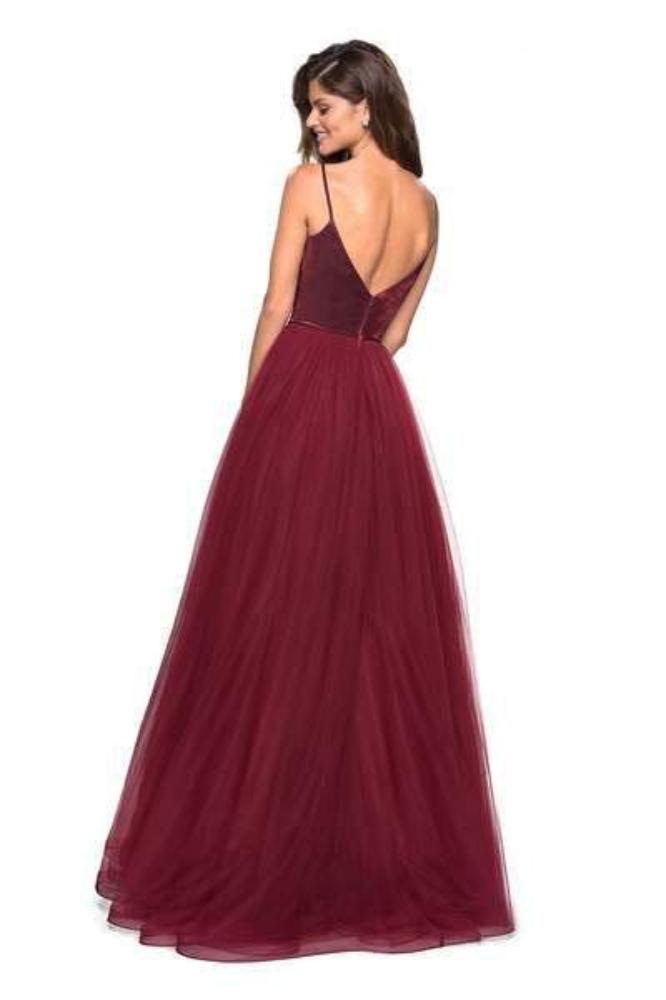 La Femme - 27485 Two Tone Deep V-neck Satin Tulle A-line Dress Special Occasion Dress