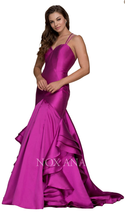 Nox Anabel - C034P Sweetheart Mikado Mermaid Dress With Train In Purple