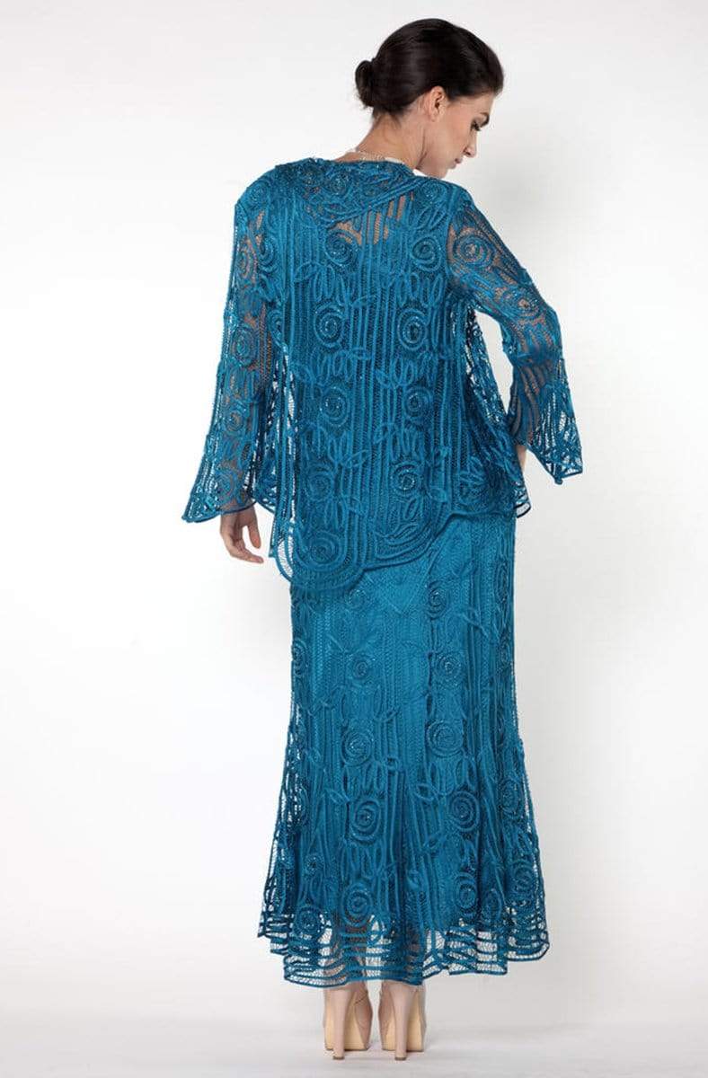 Soulmates - C1068 Beaded Silk Lace Collar Jacket with Godet Dress Set Mother of the Bride Dresses