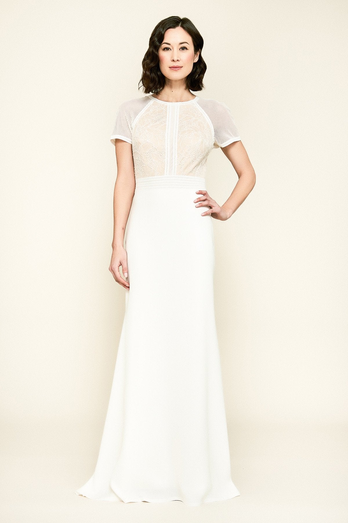 Tadashi Shoji - Laced Jewel A-Line Evening Dress In White