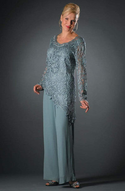 Soulmates - C805803 Asymmetrical Silk Lace Tunic Pants Set Mother of the Bride Dresses