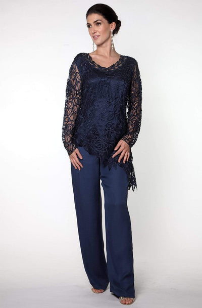 Soulmates - C805803 Asymmetrical Silk Lace Tunic Pants Set Mother of the Bride Dresses