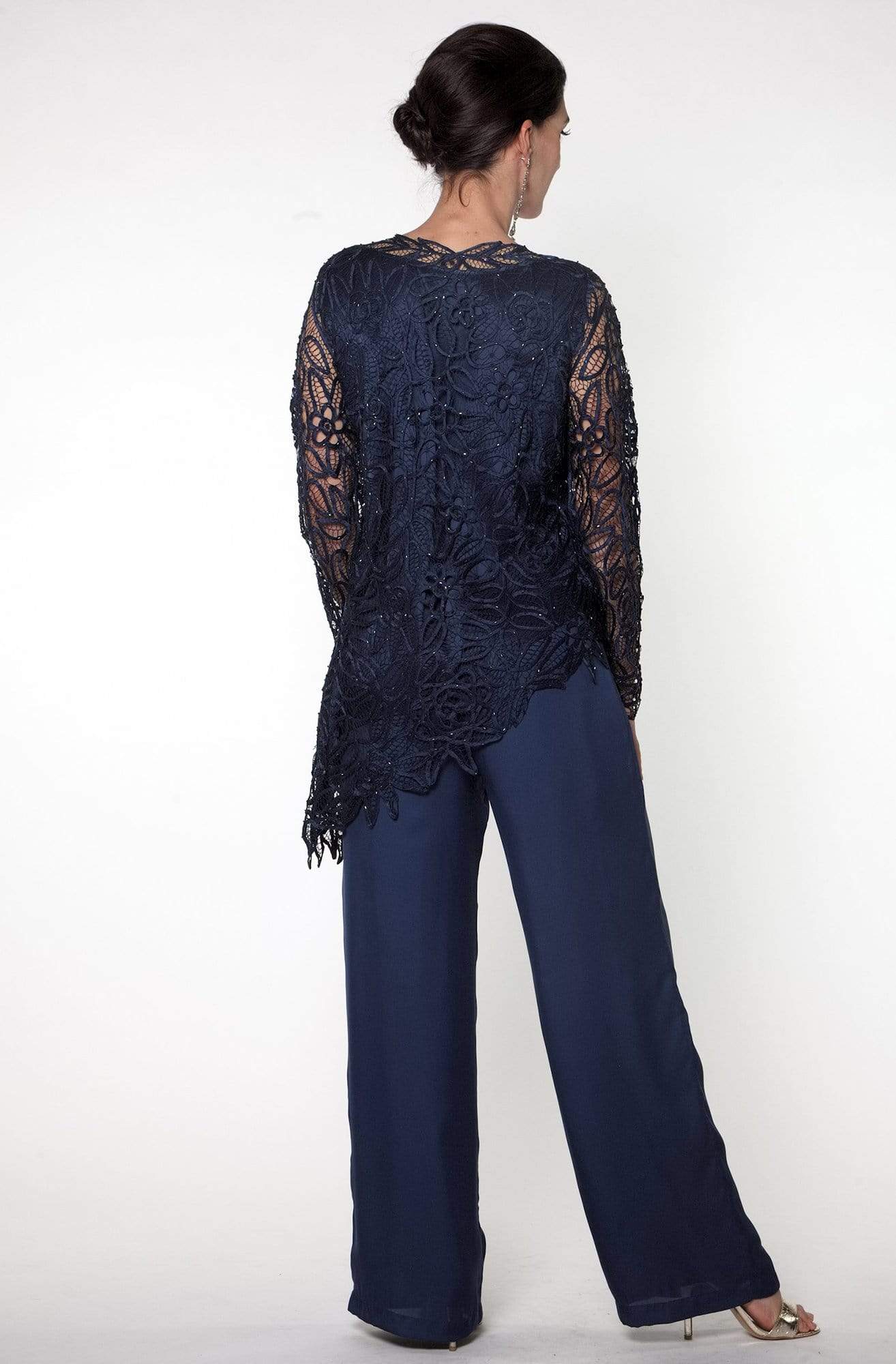 Soulmates - C805803 Asymmetrical Silk Lace Tunic Pants Set Mother of the Bride Dresses