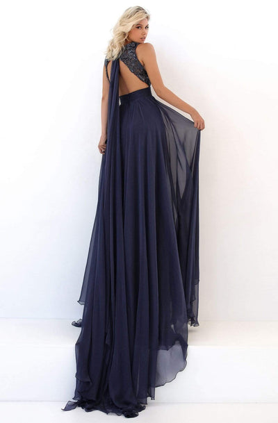 Tarik Ediz - 50678 Shirred Plunging Halter Chiffon A-Line Gown Evening Dresses