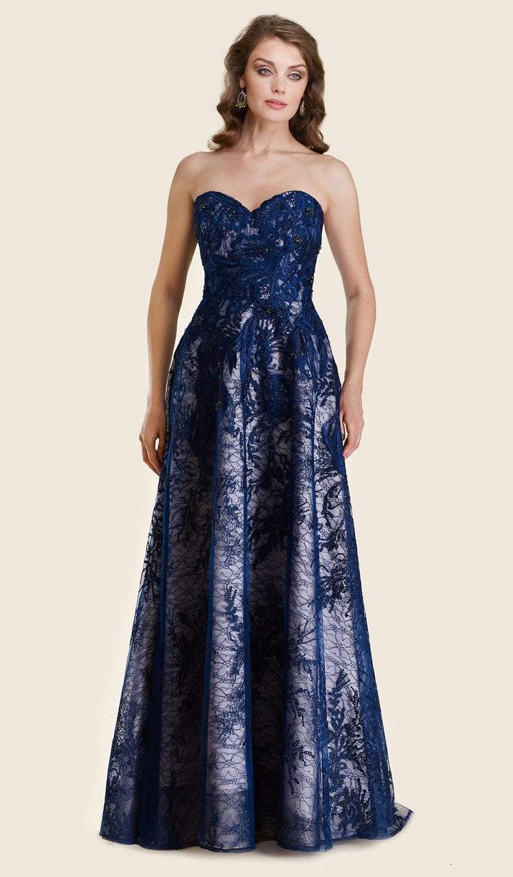 Rina Di Montella - RD2618 Strapless Lace Sweetheart Ballgown Special Occasion Dress 4 / Navy/Nude