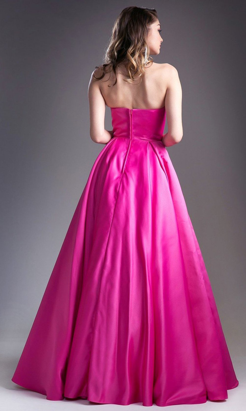 Cinderella Divine - CA304 Strapless Straight Neckline Satin A-Line Gown In Pink