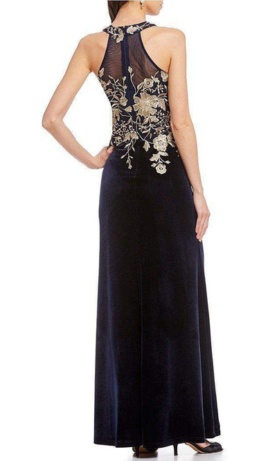 Cachet - Floral Embroidered Halter Evening Dress 59820 - 1 pc Black Gold In Size 4 Available CCSALE 16 / Black Gold