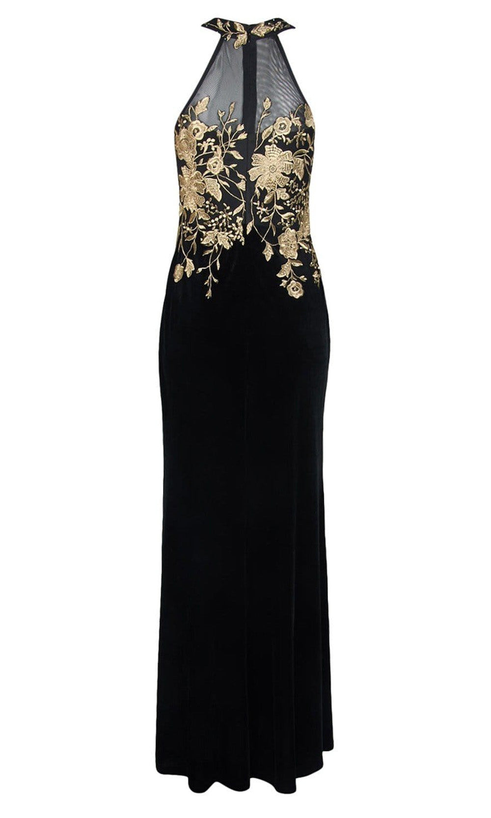 Cachet - Floral Embroidered Halter Evening Dress 59820 - 1 pc Black Gold In Size 4 Available CCSALE 16 / Black Gold