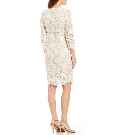 Cachet - Quarter Sleeve Sequined Lace Scallop-Hemmed Dress 59395 - 1 pc White Nude In Size 16 Available CCSALE 16 / White Nude