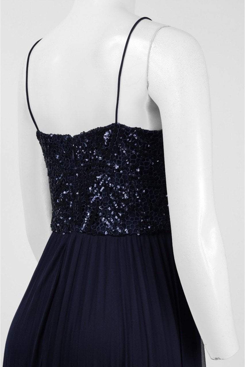 Cachet 56902 - Long A-Line Dress - Sleeveless, Sequined Lace Bodice, Thin Straps, Zipper Back, Accordion Pleat, Lace And Chiffon Fabric, Dress With Shawl, Lined, Mid Open Back ADASA Cachet 56902 - Long A-Line Dress - Sleeveless, Sequined Lace Bodice, Thin Straps, Zipper Back, Accordion Pleat, Lace And Chiffon Fabric, Dress With Shawl, Lined, Mid Open Back ADASA