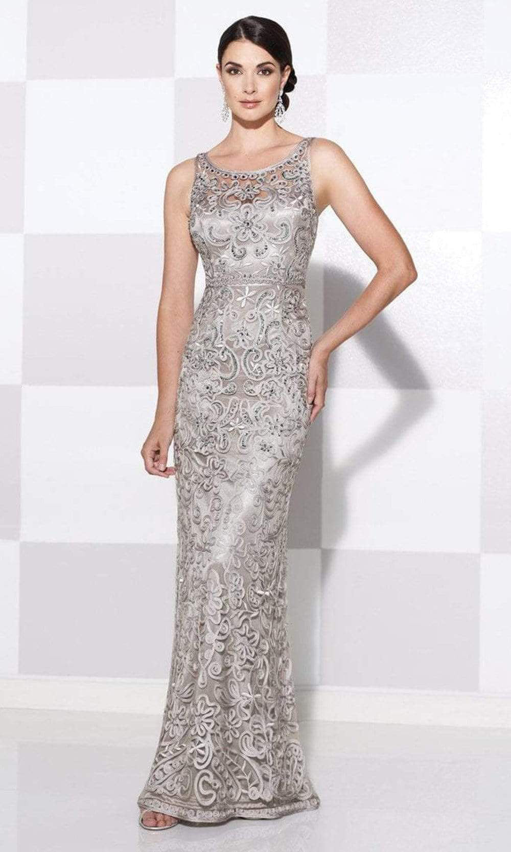 Cameron Blake by Mon Cheri - 115604 Bateau Neckline Long Evening Gown - 1 Pc Jade in Size 4 Available CCSALE 8 / Silver