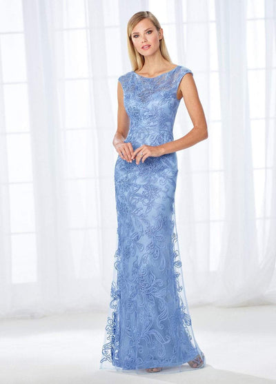 Cameron Blake - 118676 Cap Sleeve Lace and Ribbonwork Evening Gown Evening Dresses 4 / Periwinkle