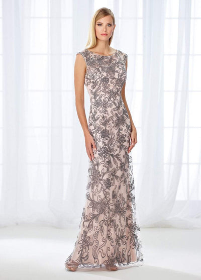 Cameron Blake - 118676 Cap Sleeve Lace and Ribbonwork Evening Gown Evening Dresses 4 / Pink/Gray
