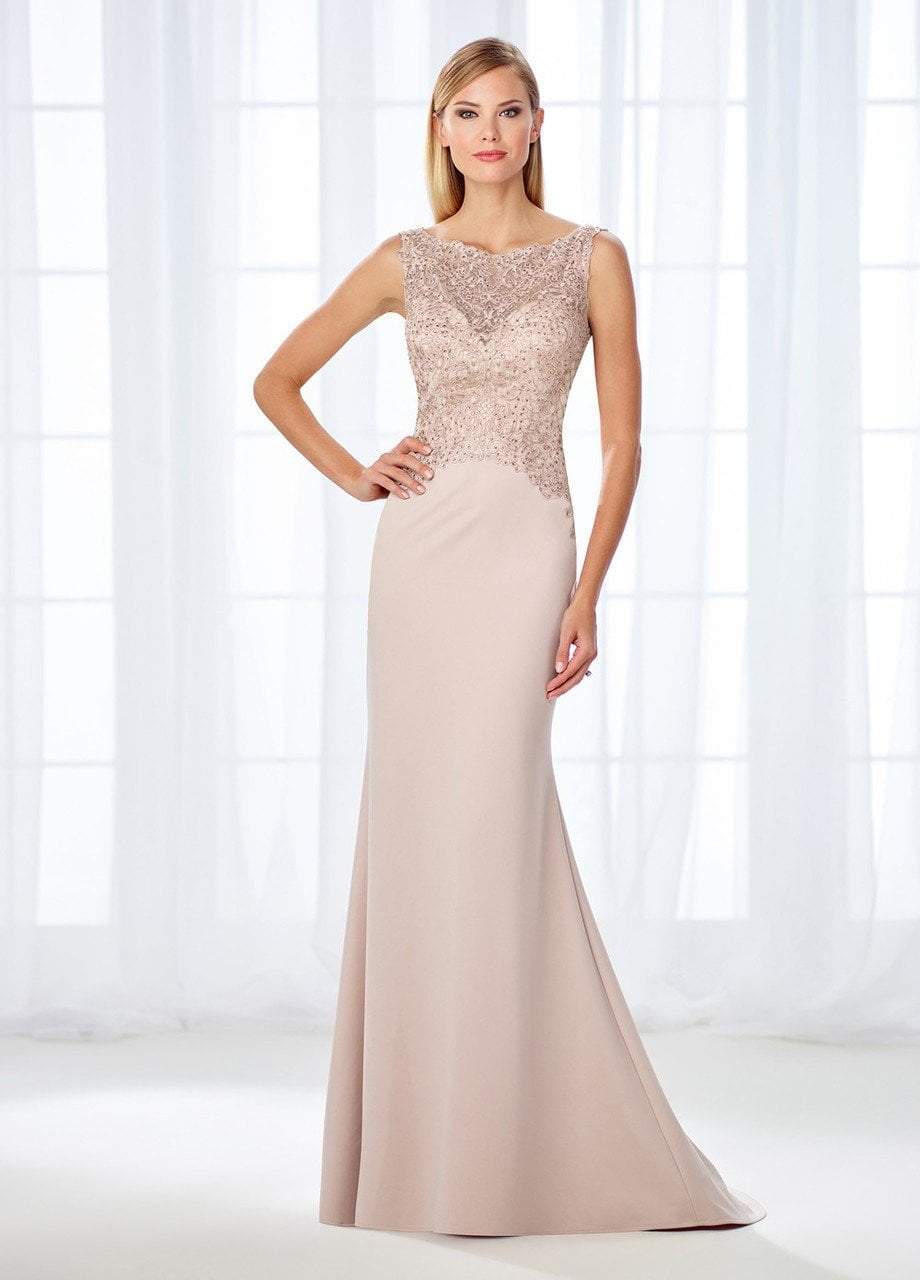 Mon Cheri Shimmering Bateau Beaded Lace Jersey Gown 118684 - 1 pc Stone In Size 14 Available